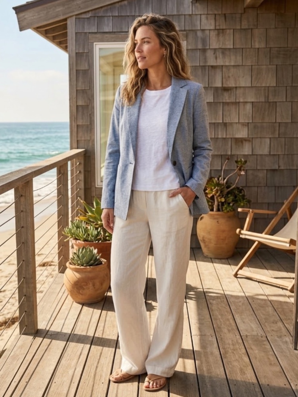 DREW Blue Chambray Linen Blazer Jacket Womens Size Small - NWT $262